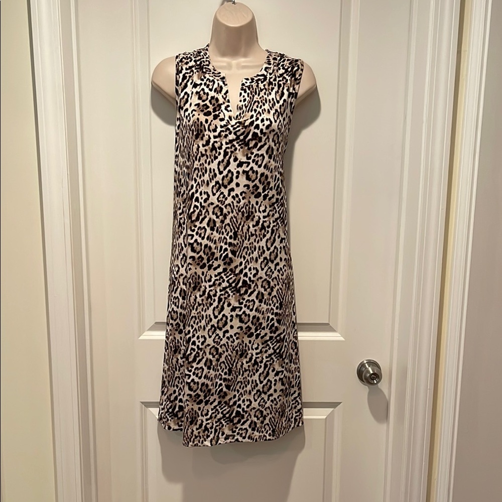 Chico's Leopard Print Sleeveless Midi Dress in Taupe and Black